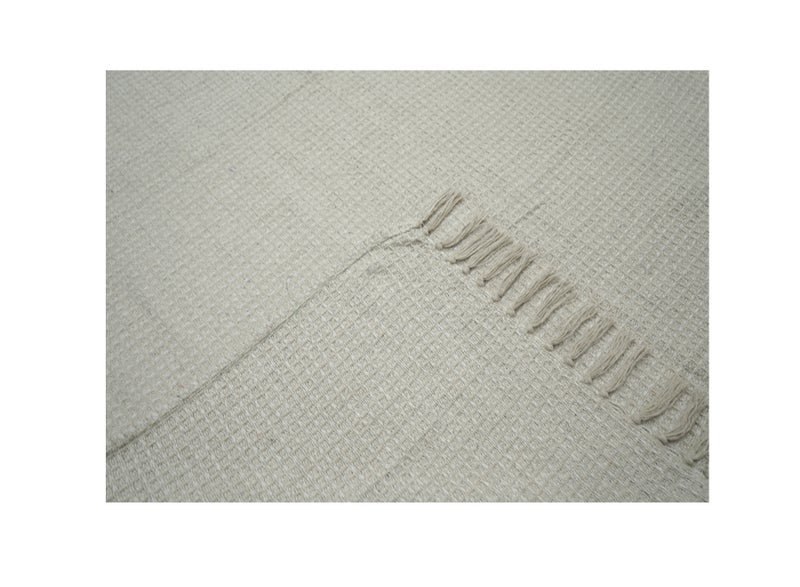 Ambrosia 130 x 160 cm Premium Cotton Honeycomb Throw Blanket in Natural White color, 400GSM Waffle Weave Fringed Sofa Bed Cover and Boho Decorative Mat - Image 2